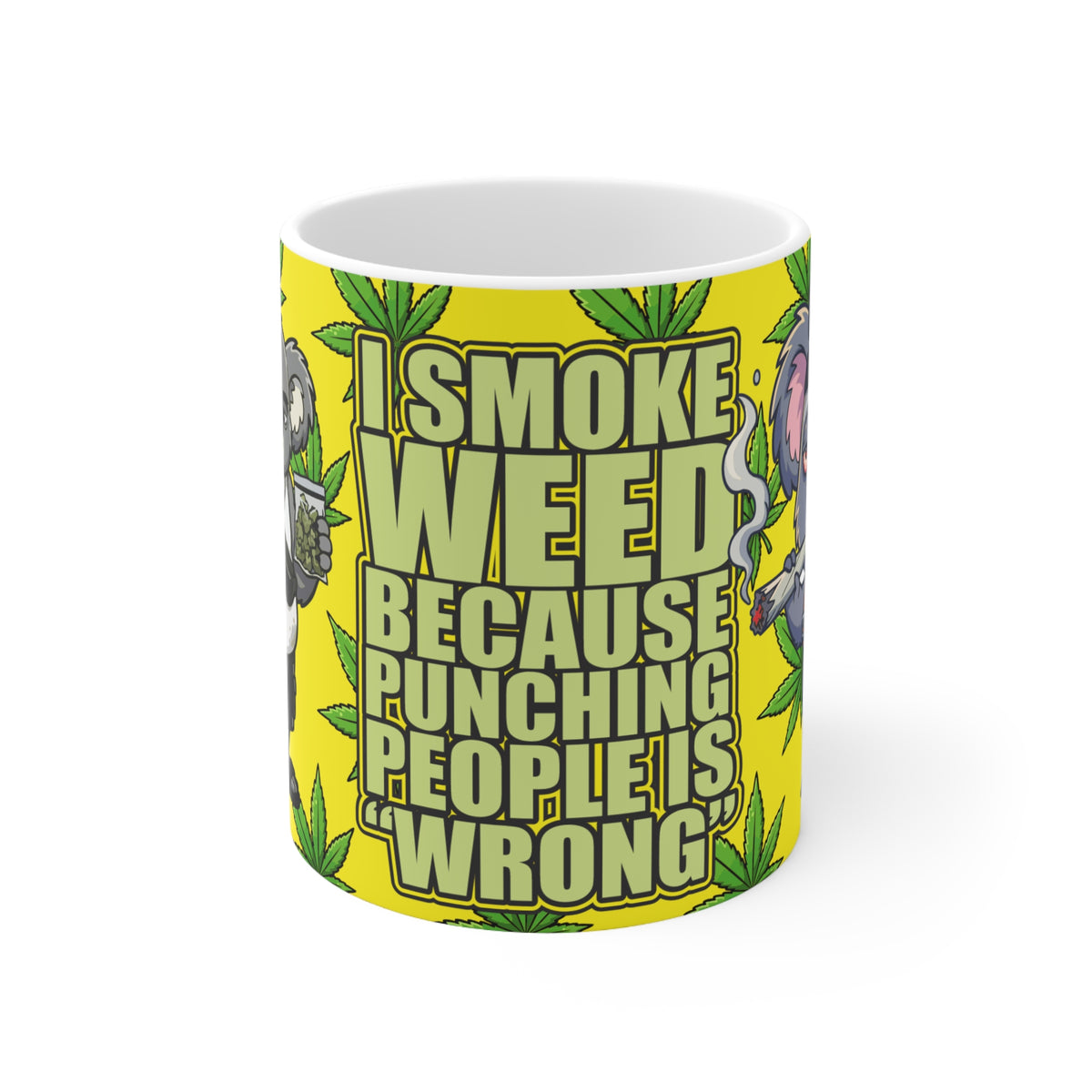 Cheeky Gaz Weed Leaf Accent Mug ☕🌿, Funny Weed Quote Mug, Gift for Stoner Friends, Colorful Animal Artwork