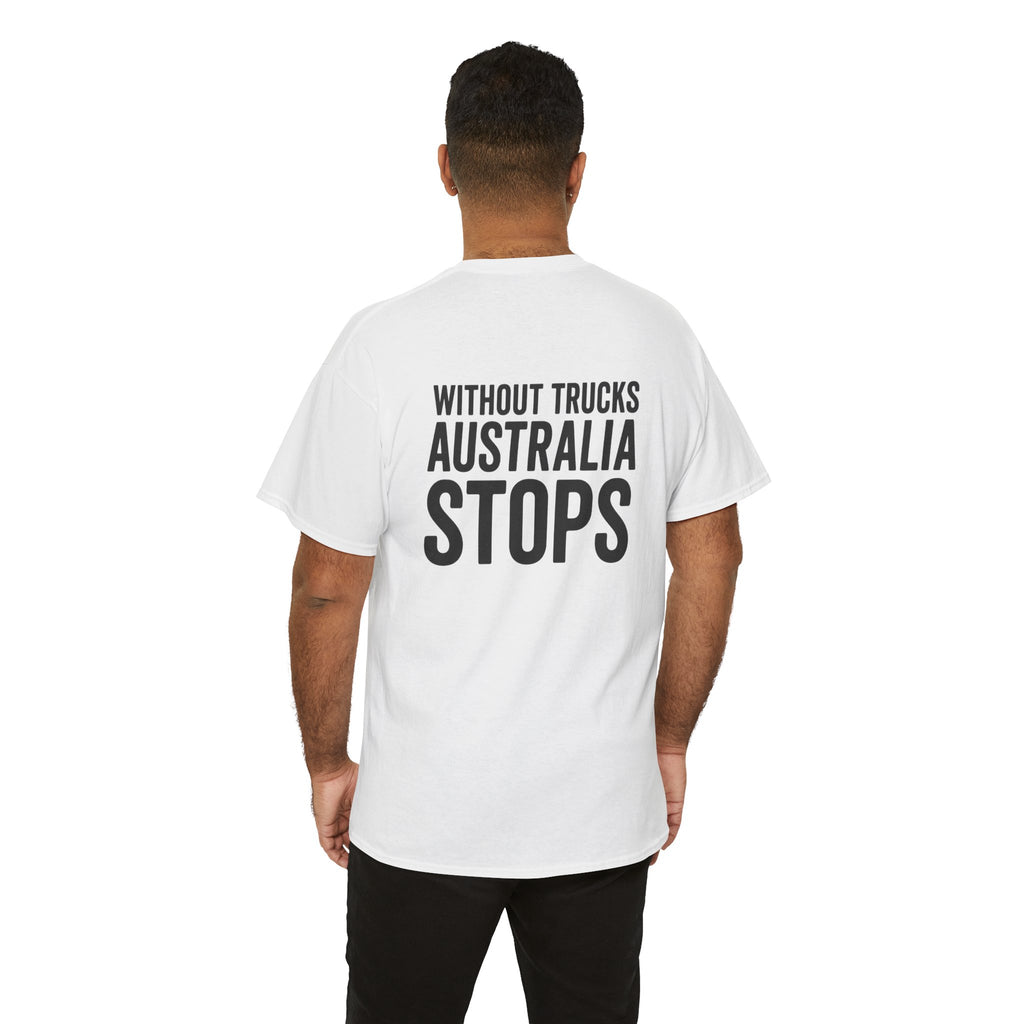 Truck Driver Tee — 'Without Trucks Australia Stops' Sunset Semi T-Shirt