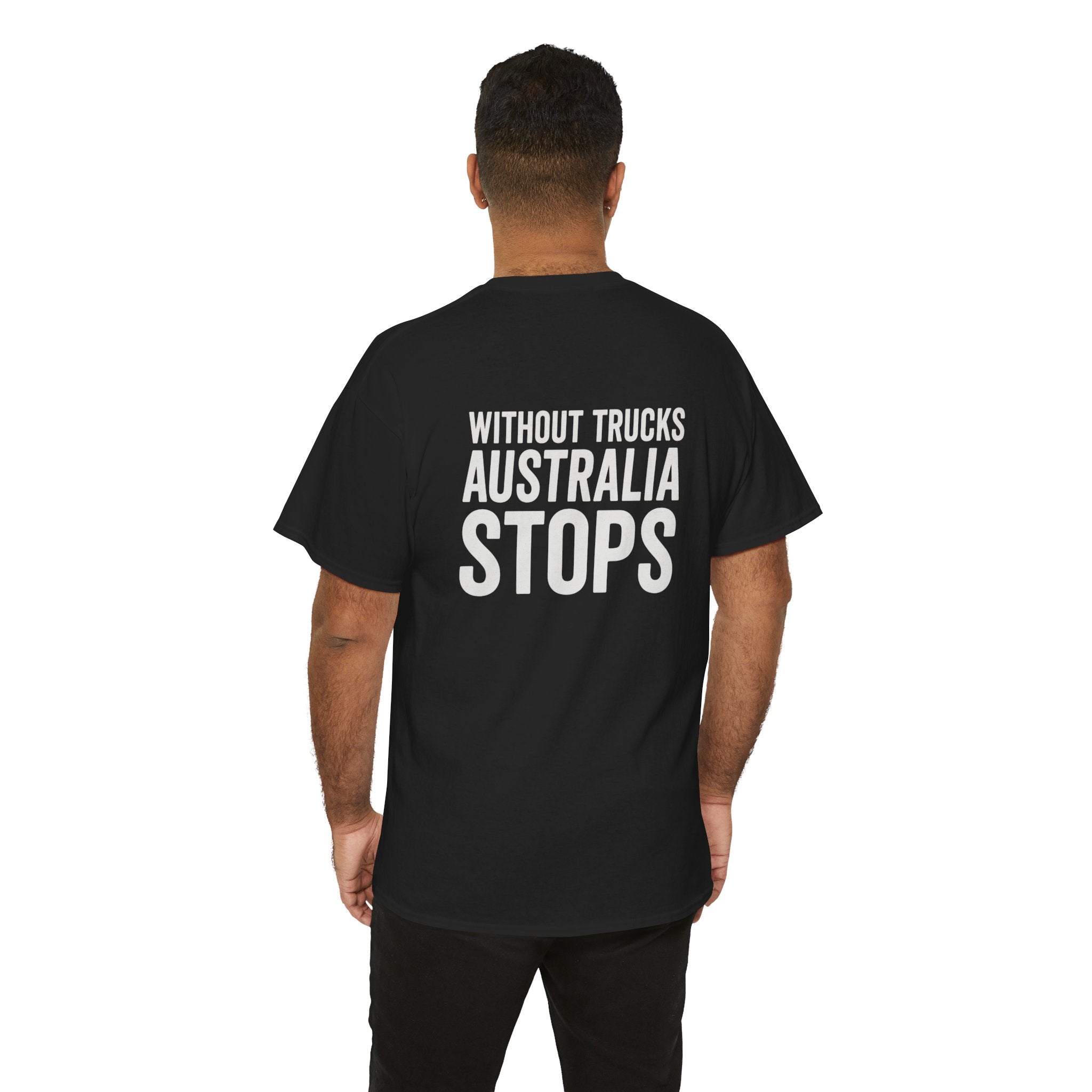 Truck Driver Tee — 'Without Trucks Australia Stops' Sunset Semi T-Shirt
