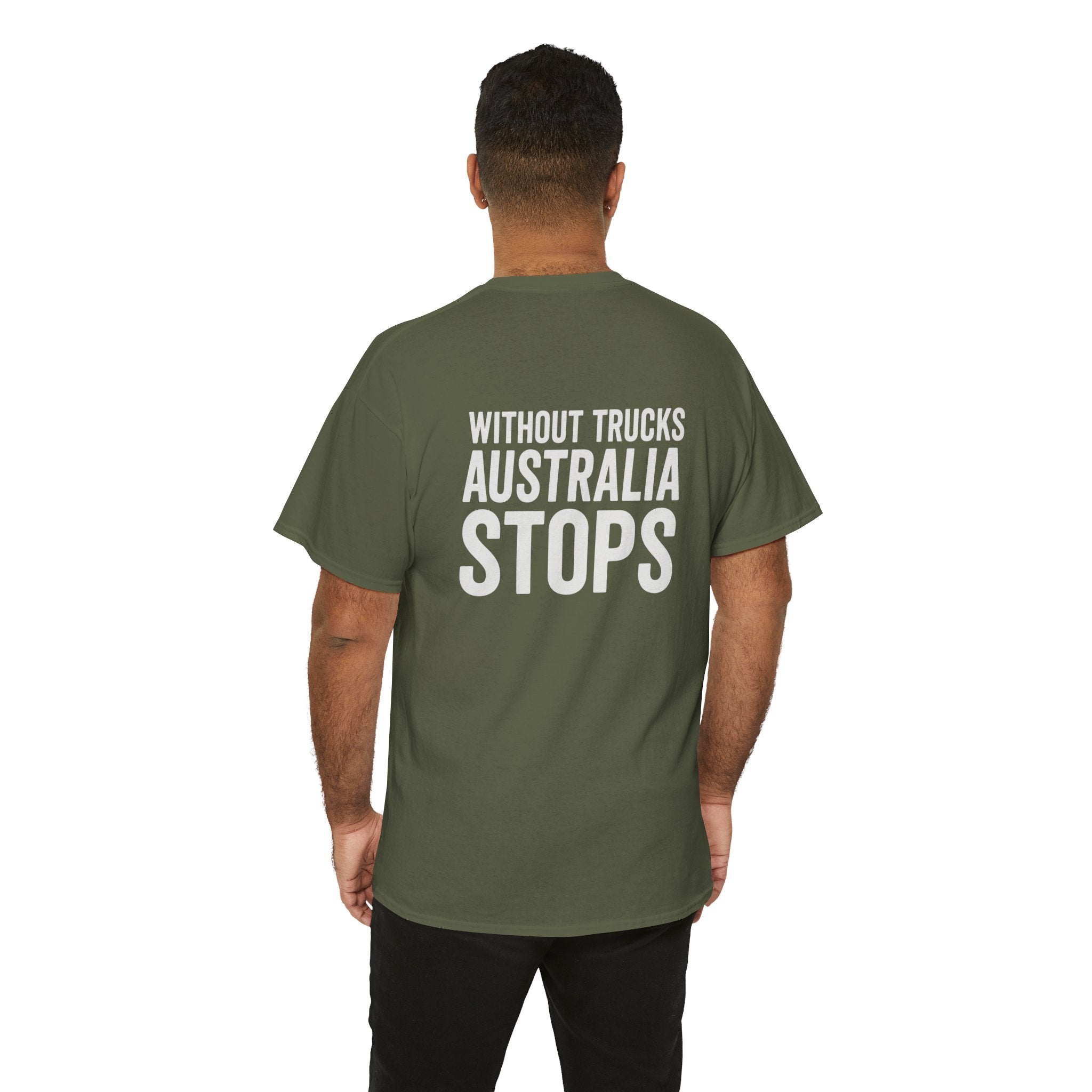 Truck Driver Tee — 'Without Trucks Australia Stops' Sunset Semi T-Shirt