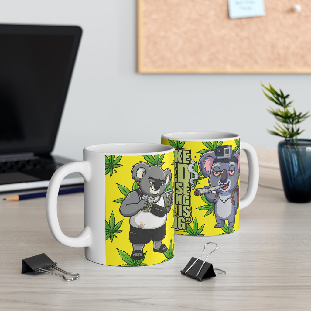 Cheeky Gaz Weed Leaf Accent Mug ☕🌿, Funny Weed Quote Mug, Gift for Stoner Friends, Colorful Animal Artwork