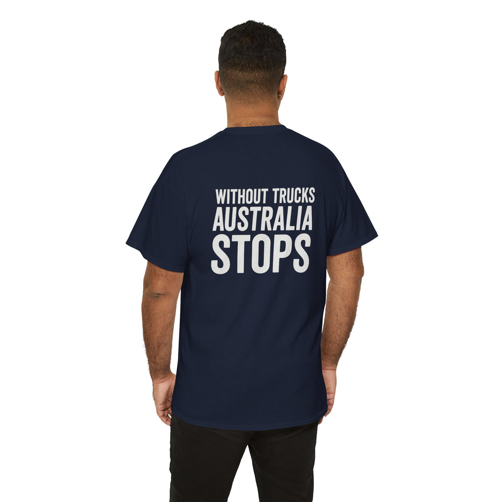 Truck Driver Tee — 'Without Trucks Australia Stops' Sunset Semi T-Shirt